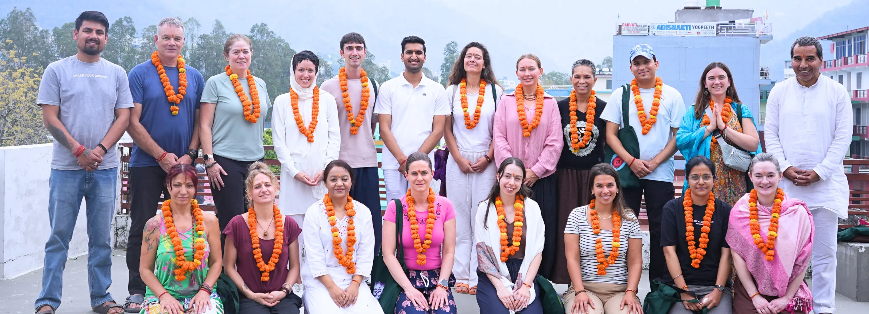 Yoga practice in Rishikesh near Ganga river with Himalayan backdrop